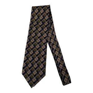 Geometric Diamond Pattern Silk Necktie Teal Beige Brown Woven Business Casual